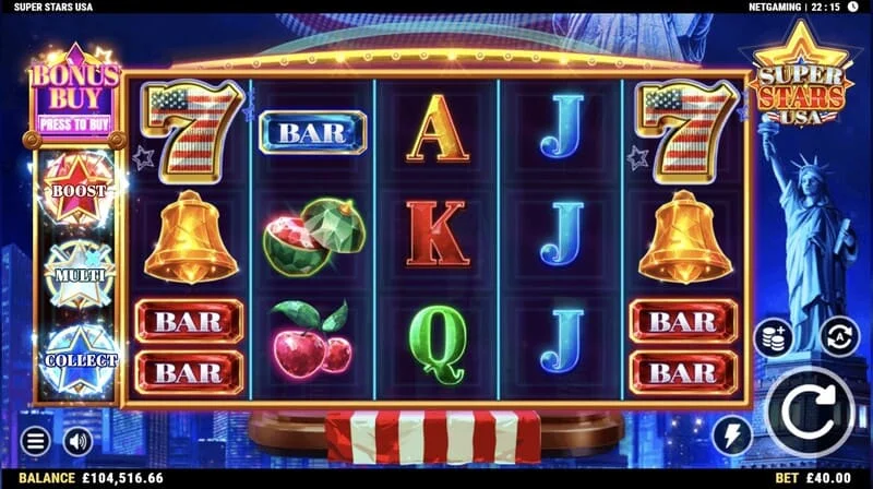 Super Stars USA - layar utama dengan gulungan