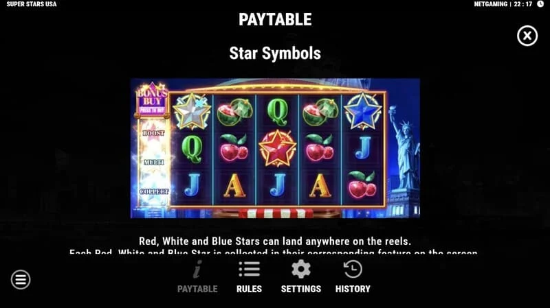 Super Stars USA - simbol bintang di Hold & Win